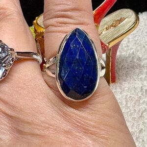 Silver and faceted Lapis lazuli Gemstone Ring